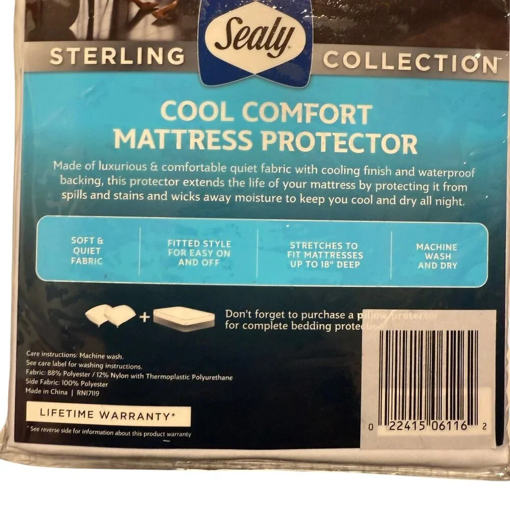 Sealy Cool Comfort King Mattress Protector White Fitted Up To 18″ Deep Mattress